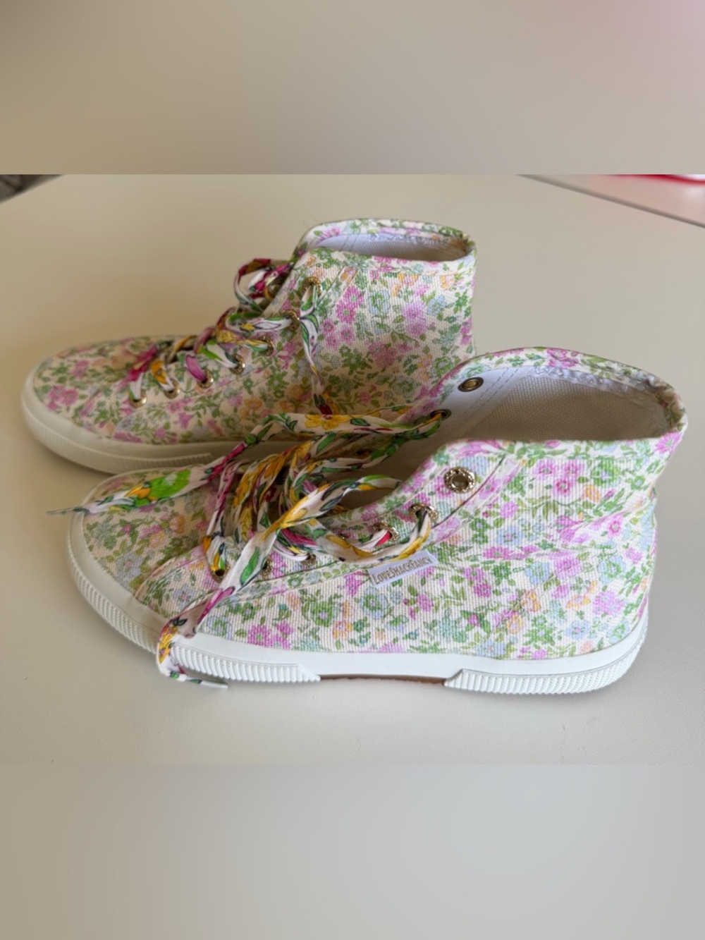 LoveShackFancy Floral High-Top Sneakers - Pink & Green 8. 28